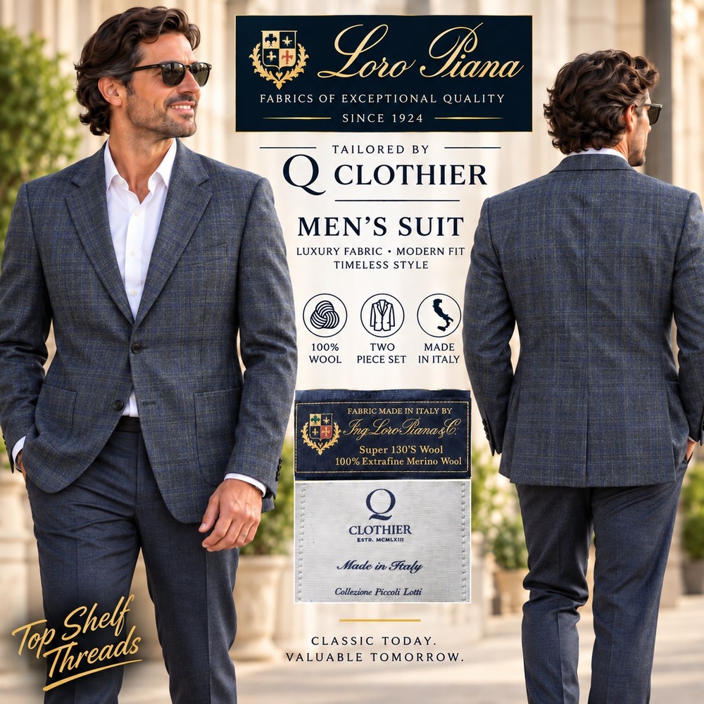 Loro Piana Q Clothier Men IT 52R Blue Plaid Silk Air Wool Cashmere Blazer Italy